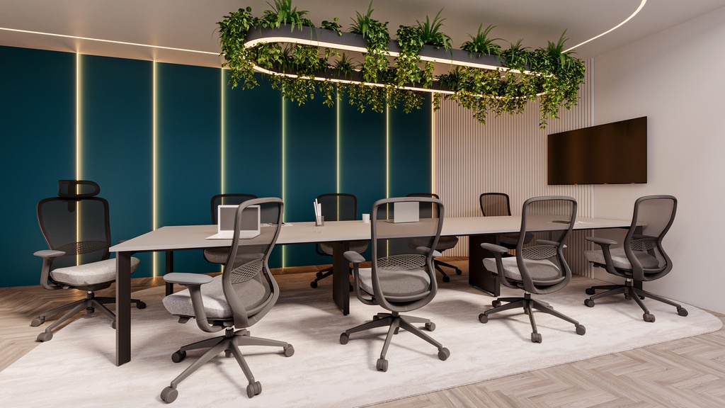 Silla Director Modelo Moon, Brazos 4D, soporte lumbar ajustable, syncrom activado por peso, columna ajustable, patas de nylon grafito