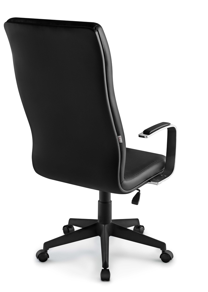 Silla Boss Presidente Patas de Nylon, Asiento y Respaldo en Simil Cuero, Brazos Fijos. 