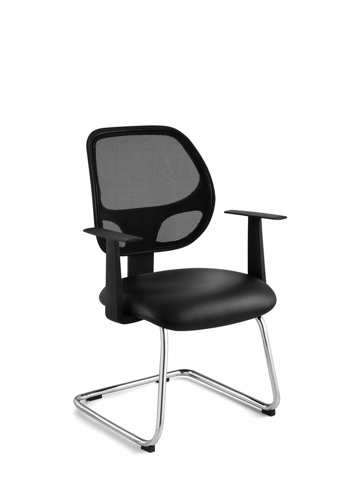 Silla Interlocutor Modelo Labore, respaldo en red, patas cromadas, brazos fijos 