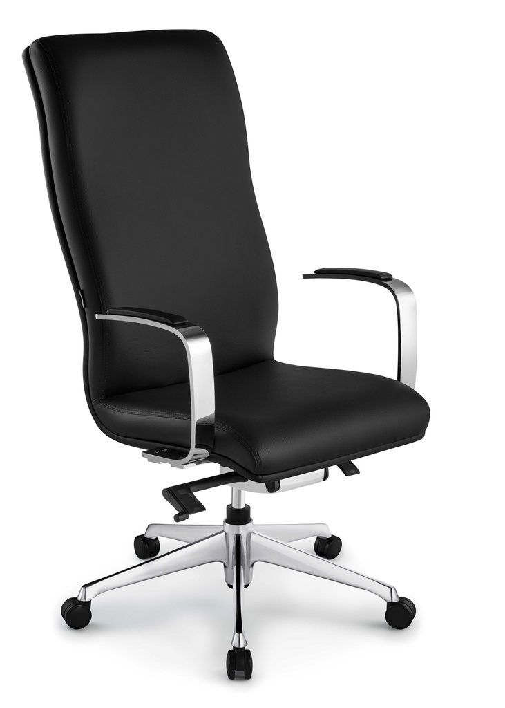 Silla Boss Presidente Patas de Aluminio, Asiento y Respaldo en Simil Cuero, Brazos Fijos. 