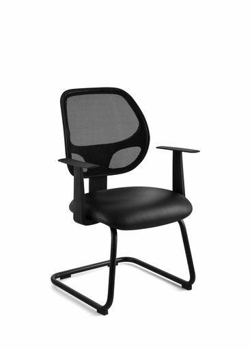 Silla Interlocutor Modelo Labore, respaldo en red, patas de nylon, brazos fijos 