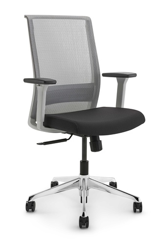 Silla Gerente Modelo Contatto Abruzzo, patas de aluminio, brazos regulables, apoyo lumbar ajustable, respaldo en red, asiento en tela crepe. Mecanismo multiposicion. 