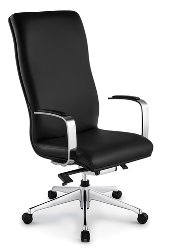 Silla Boss Presidente Patas de Aluminio, Asiento y Respaldo en Simil Cuero, Brazos Fijos. 