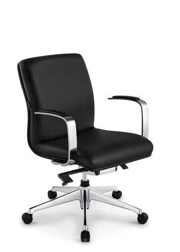 Silla Boss Director Patas de Aluminio, Asiento y Respaldo en Simil Cuero, Brazos Fijos.